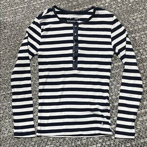 Tangerine | Navy and White Striped Long Sleeve Tee